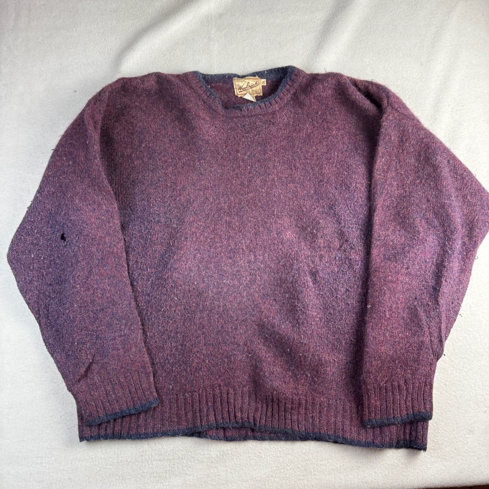 Vintage Woolrich Mens 2XL Purple Marled Wool Crewneck Sweater Handframed Rugged